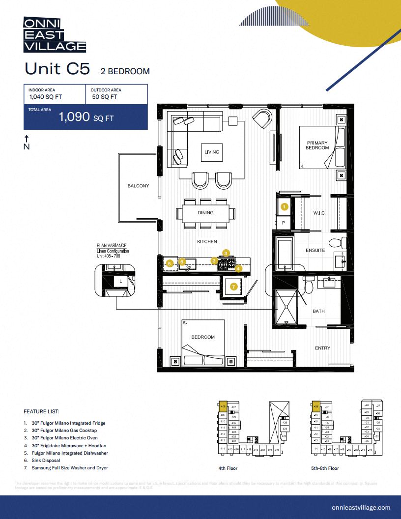 Floor plan for 2 beds, 2 baths, 1040 sqft